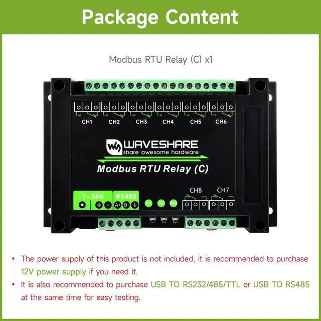 Alt view image 2 of 6 - Modbus RTU 8-ch Latching Relay Module (C) with RS485 Interface, Multi Isolation Protection Circuits, Rail-Mounted Case