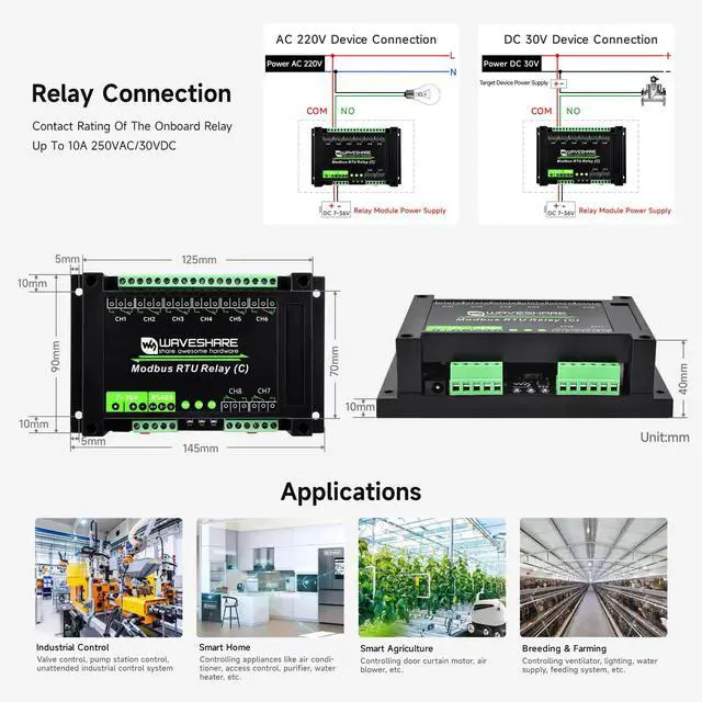 Alt view image 6 of 6 - Modbus RTU 8-ch Latching Relay Module (C) with RS485 Interface, Multi Isolation Protection Circuits, Rail-Mounted Case