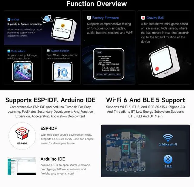 Alt view image 6 of 7 - ESP32-C6 2.16inch AMOLED Display Touch Screen Development Board, 480 × 480 Resolution, 16.7M Color, Supports Dual Microphones, Wi-Fi 6 and BLE 5