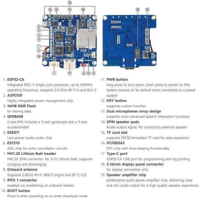 Alt view image 7 of 7 - ESP32-C6 2.16inch AMOLED Display Touch Screen Development Board, 480 × 480 Resolution, 16.7M Color, Supports Dual Microphones, Wi-Fi 6 and BLE 5