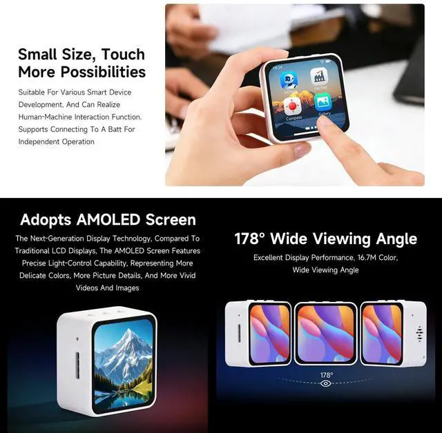 Alt view image 5 of 7 - ESP32-C6 2.16inch AMOLED Display Touch Screen Development Board, 480 × 480 Resolution, 16.7M Color, Supports Dual Microphones, Wi-Fi 6 and BLE 5