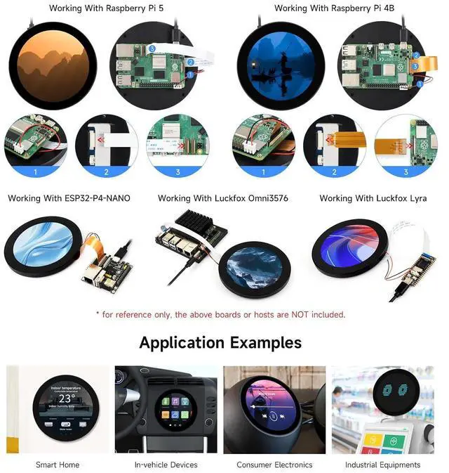 Alt view image 6 of 7 - 3.4inch DSI Round Capacitive Touch Display, 800 × 800 Resolution, IPS Display Panel, 10-Point Touch