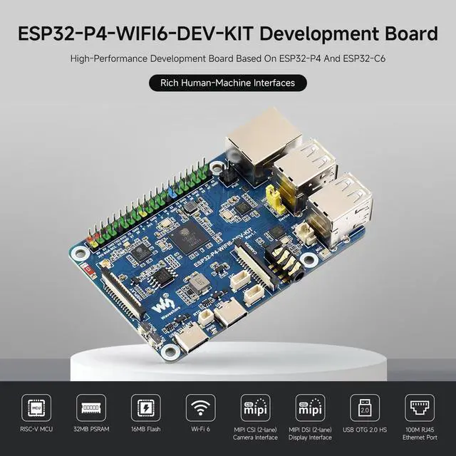 Alt view image 3 of 7 - ESP32-P4-WIFI6-DEV-KIT High-Performance Development Board, Based on ESP32-P4 & ESP32-C6, Supports Wi-Fi 6, Bluetooth 5 & BLE 5, Bundle with Board and Speaker
