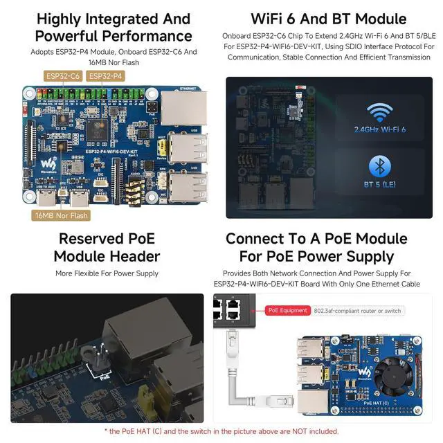 Alt view image 7 of 7 - ESP32-P4-WIFI6-DEV-KIT High-Performance Development Board, Based on ESP32-P4 & ESP32-C6, Supports Wi-Fi 6, Bluetooth 5 & BLE 5, Bundle with Board and Speaker