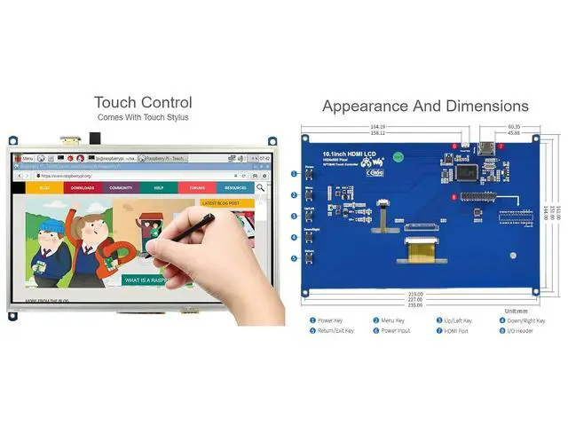Alt view image 5 of 7 - 10.1inch Resistive Touch Screen LCD Compatible with 4B/3B+/3A+/2B/B+/A+/Zero/Zero W/WH/Zero 2W CM3+/4 1024×600 Resolution HDMI IPS Supports Windows