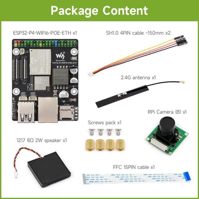Alt view image 2 of 7 - ESP32-P4-WIFI6-POE-ETH High-Performance Development Board, Based On ESP32-P4 and ESP32-C6, Supports Wi-Fi 6 and BLT 5 (LE), PoE Module, Bundle with Camera, Speaker and Cables (7 Items)