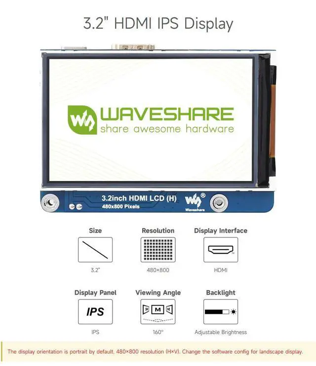 Alt view image 3 of 6 - 3.2inch HDMI IPS LCD Display Compatible with 4B/3B+/3A+/2B/B+/A+/Zero/Zero W/WH/Zero 2W CM3+/4 Series Boards 480×800 Resolution No Touch Supports Jerson Nano/Windows