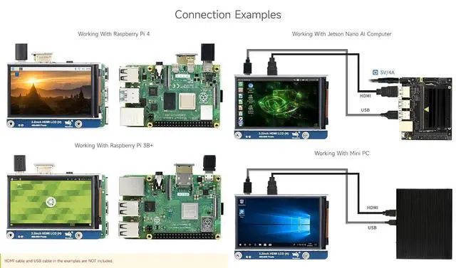 Alt view image 5 of 6 - 3.2inch HDMI IPS LCD Display Compatible with 4B/3B+/3A+/2B/B+/A+/Zero/Zero W/WH/Zero 2W CM3+/4 Series Boards 480×800 Resolution No Touch Supports Jerson Nano/Windows