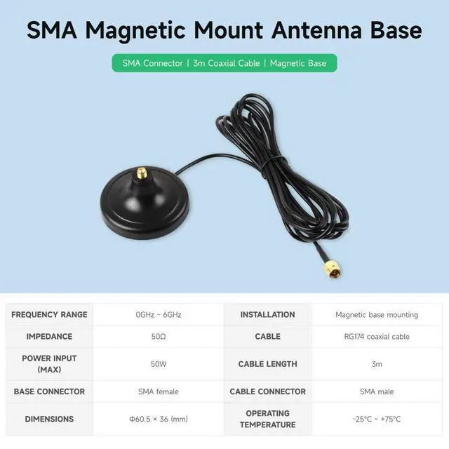 Alt view image 3 of 4 - 2PCS SMA Magnetic Mount Antenna Base, SMA Connector, 3m coaxial Cable, Compatible with Multiple GNSS Positioning modules
