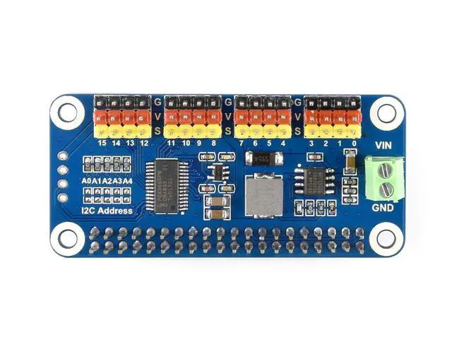 Alt view image 2 of 7 - Servo Driver Hat for 3B+ 3B 2B Zero WH Zero W Zero 16 Channel PWM Outputs 12 Bit Resolution I2C Interface