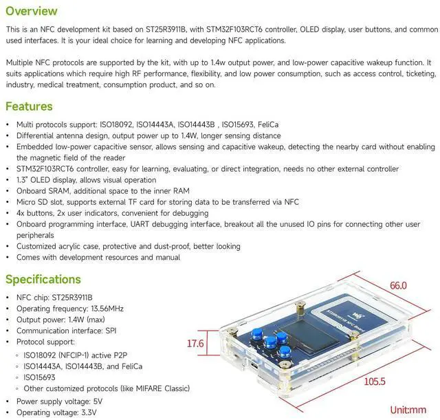 Alt view image 5 of 6 - ST25R3911B NFC Development Kit with AT32F413RCT7 Controller NFC Reader OLED Display Supports Multi NFC Protocols