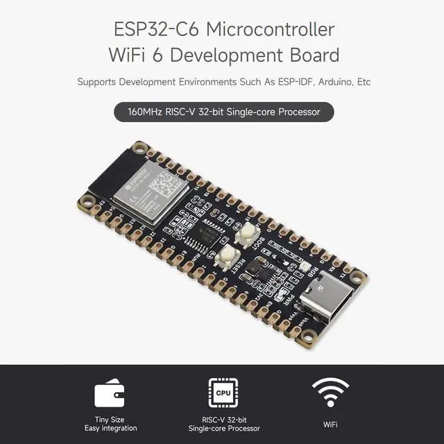 Alt view image 3 of 7 - ESP32-C6 Microcontroller, WiFi 6 Development Board, 160MHz Single-Core Processor, ESP32-C6-MINI-1 Module, with Pre-soldered Header