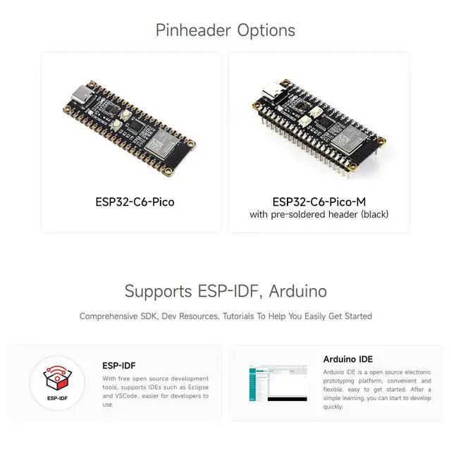 Alt view image 5 of 7 - ESP32-C6 Microcontroller, WiFi 6 Development Board, 160MHz Single-Core Processor, ESP32-C6-MINI-1 Module, with Pre-soldered Header