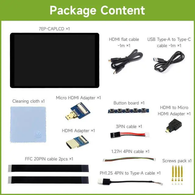 Alt view image 2 of 7 - 7inch Wide Color Gamut Capacitive Touch Display, Compatible with 5/4B/3B/Zero/Zero W/Zero 2W/Pico/Pico, Supports Windows 11/10/8.1/8/7 and Jetson Nano/TX2/Xavier N/Orin