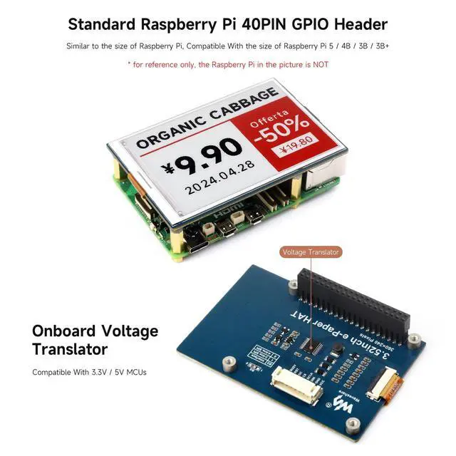 Alt view image 7 of 7 - 3.52inch e-Paper Display (B), e-Ink Display, 360x240, Red/Black/White, SPI Interface, Raw E-Paper, Without Driver Board