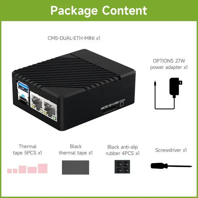 Alt view image 2 of 7 - Mini Dual Gigabit Ethernet Base Board, Mini-Computer Kit, Compatible with Compute Module 5 (NOT Included), for All Variants of CM5, Comes with Case and Power Supply