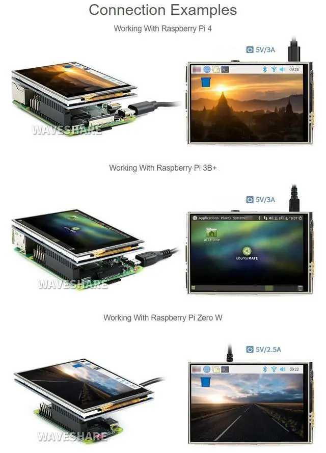 Alt view image 4 of 6 - 3.5inch Resistive Touch Display, Compatible with 5/4B/3B/Zero/Zero W/Zero 2W/Pico/Pico W/Pico WH, 480×320, 125MHz High-Speed SPI