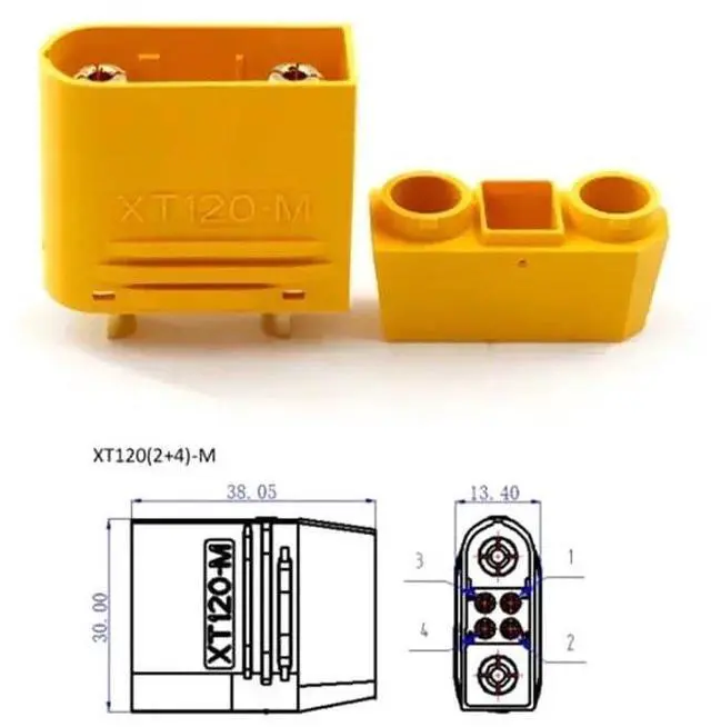 Alt view image 4 of 7 - XT120 Lithium charg*/ing Plug 2+6 60A High Current Male Female 2+4 with Signal Pin Model Aircraft Solder Wire Connector(Male)
