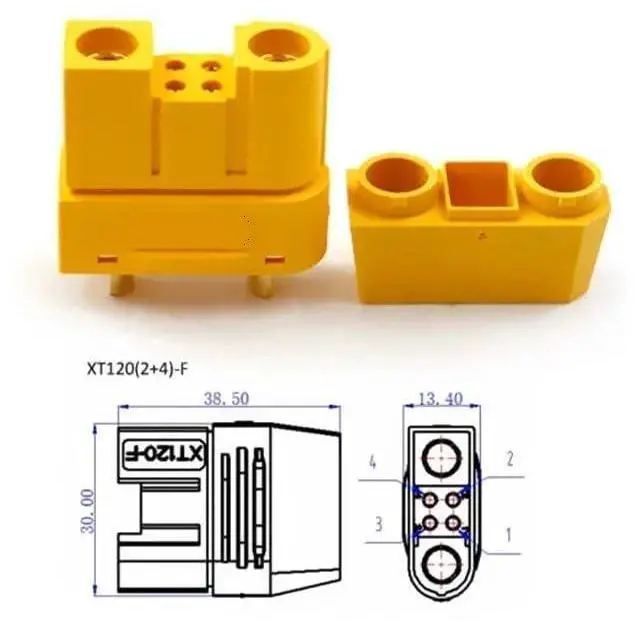 Alt view image 5 of 7 - XT120 Lithium charg*/ing Plug 2+6 60A High Current Male Female 2+4 with Signal Pin Model Aircraft Solder Wire Connector(Male)