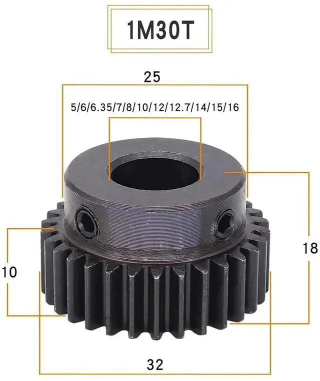 Alt view image 3 of 7 - 1pc 30T Spur Gear 1 Module Carbon Steel Pinion Gear with 5-16mm Bore for Agricultural and Mechanical Applications(1m 30t-bore 12.7 mm)