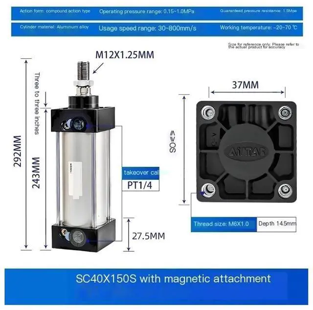 Alt view image 2 of 6 - Standard Cylinder SC40 Series bore 40cm Stroke 25-300mm SC40X100S SC40X150S SC40X200S SC40X300S(SC40X150S)