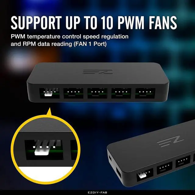 Alt view image 2 of 6 - 10-Port PWM Fan Hub, 4-Pin & 3-Pin Fan Splitter for PC Fans