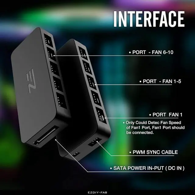 Alt view image 3 of 6 - 10-Port PWM Fan Hub, 4-Pin & 3-Pin Fan Splitter for PC Fans