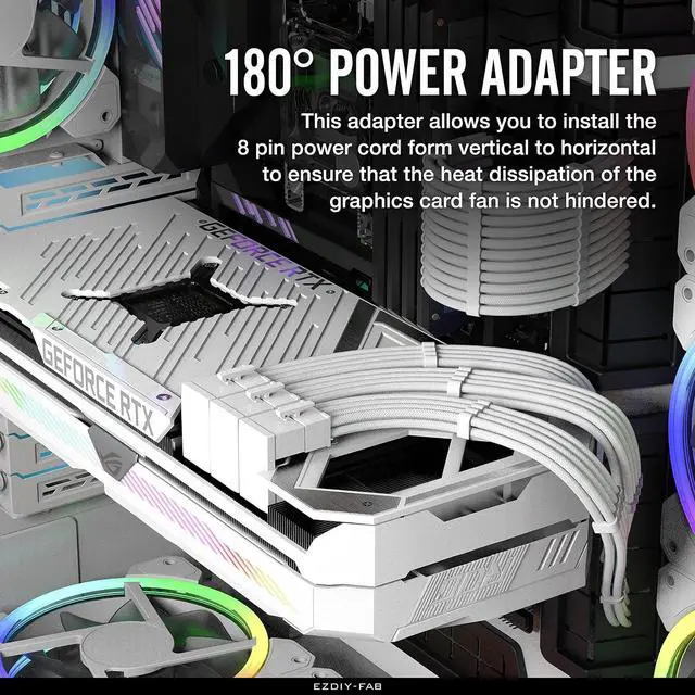 Alt view image 2 of 7 - GPU VGA PCIe 8 Pin U Turn 180 Degree Angle Connector Power Adapter Board for Desktop Graphics Card-Reverse Type 3-Pack White