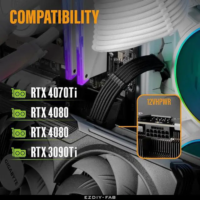 Alt view image 6 of 7 - 12VHPWR PSU Sleeved Cable, 12V-2x6, 600W Support, 60cm, Black