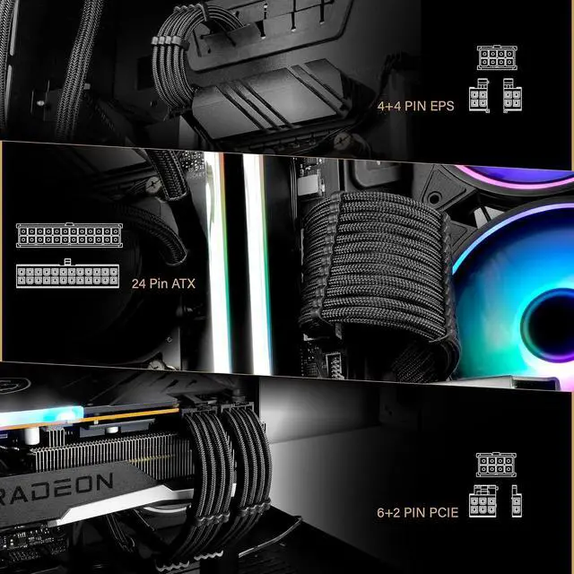 Alt view image 3 of 7 - 18AWG PSU Cable Extension Kit 4PIN/8PIN to 6+2Pin/ 8PIN to 4+4PIN Combo with 16AWG 600W12VHPWR 12+4Pin PSU Cable