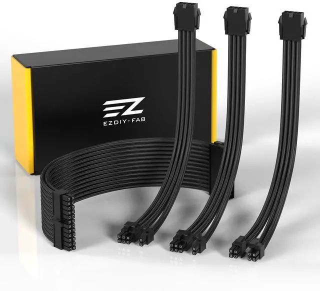 Main image of PSU Cable Extension Kit, 18AWG Sleeved, ATX/EPS/PCIe, 30cm, Black