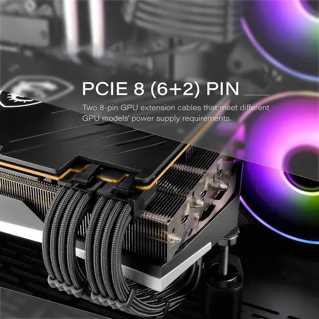 Alt view image 3 of 6 - PSU Cable Extension Kit, 18AWG Sleeved, ATX/EPS/PCIe, 30cm, Black