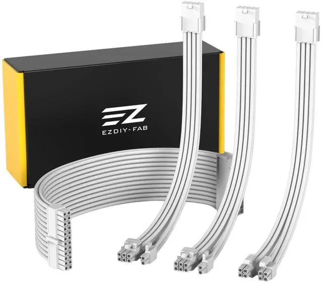 Main image of PSU Extension Cable Sleeved Custom Mod PC Power Supply Cable, Soft Nylon Braided with Comb Kit 24PIN/8PIN to 6+2Pin/ 8PIN to 4+4PIN-30CM 300MM - All White Edition