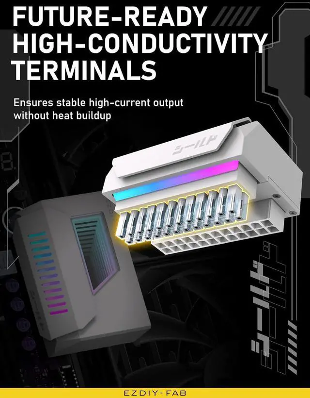 Alt view image 4 of 7 - Shield ATX 24-Pin 180° Angle Adapter, Infinity Mirror ARGB, White