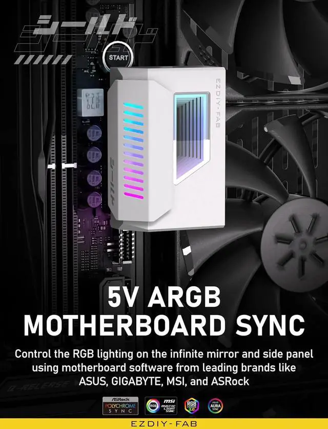 Alt view image 5 of 7 - Shield ATX 24-Pin 180° Angle Adapter, Infinity Mirror ARGB, White