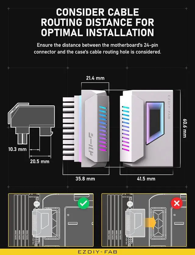 Alt view image 7 of 7 - Shield ATX 24-Pin 180° Angle Adapter, Infinity Mirror ARGB, White