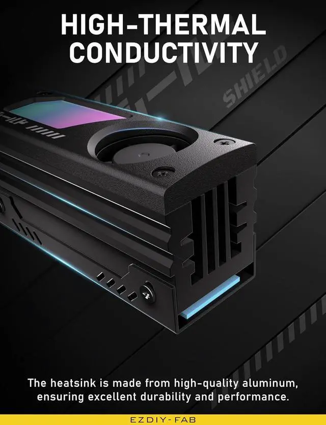 Alt view image 3 of 7 - Shield ARGB M.2 2280 SSD Heatsink, Built-in 20mm PWM Fan, Black