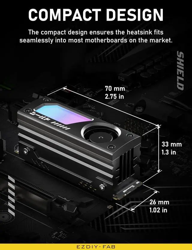 Alt view image 6 of 7 - Shield ARGB M.2 2280 SSD Heatsink, Built-in 20mm PWM Fan, Black
