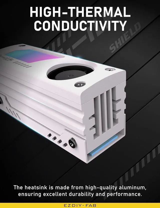 Alt view image 3 of 7 - Shield ARGB M.2 2280 SSD Heatsink, Built-in 20mm PWM Fan, White