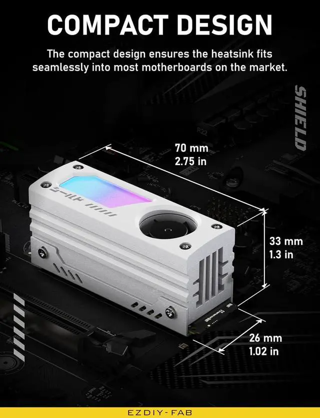 Alt view image 6 of 7 - Shield ARGB M.2 2280 SSD Heatsink, Built-in 20mm PWM Fan, White