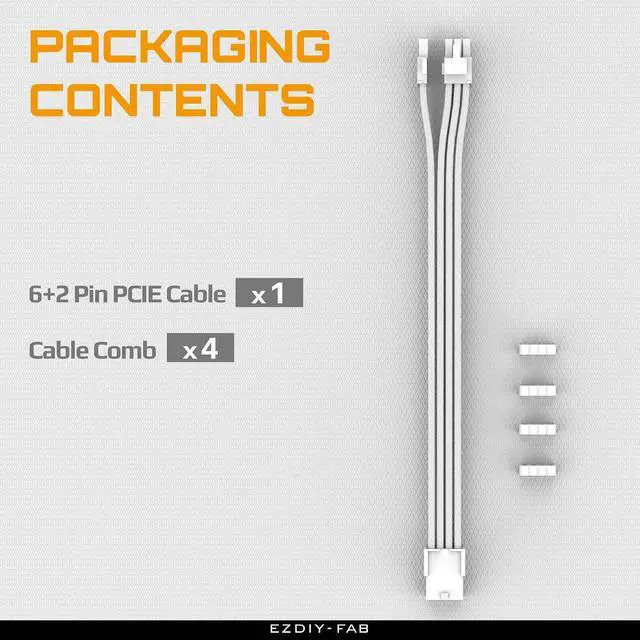 Alt view image 6 of 7 - PCIe 8-Pin GPU Extension Cable, Female to 6+2 Male, 30cm, White