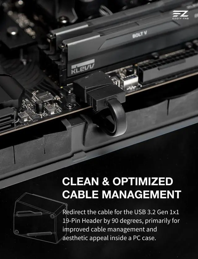 Alt view image 2 of 7 - USB 3.2 Gen 1 19-Pin 90 Degree L-Shape Adapter, Motherboard USB 3.0 Internal Header Adapter,19-Pin Male to Female Converter for Front Panel USB-A, Black -RVS