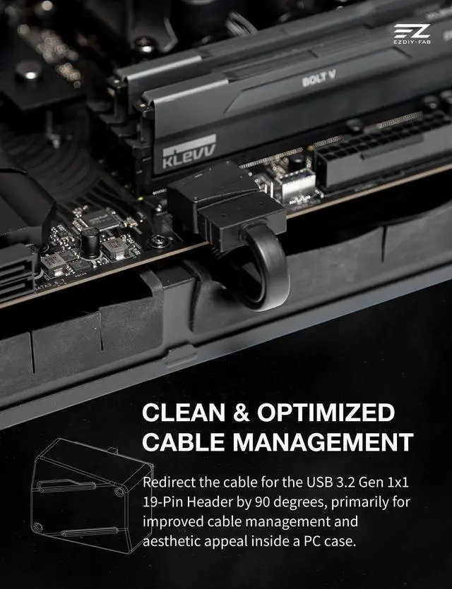 Alt view image 2 of 7 - USB 3.2 Gen 1 19-Pin 90 Degree L-Shape Adapter, Motherboard USB 3.0 Internal Header Adapter,19-Pin /20-Pin Male to Female Converter for Front Panel USB-A, Black -STD