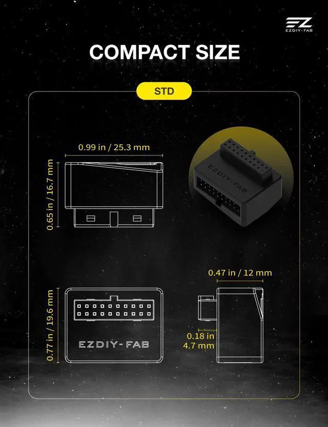 Alt view image 7 of 7 - USB 3.2 Gen 1 19-Pin 90 Degree L-Shape Adapter, Motherboard USB 3.0 Internal Header Adapter,19-Pin /20-Pin Male to Female Converter for Front Panel USB-A, Black -STD