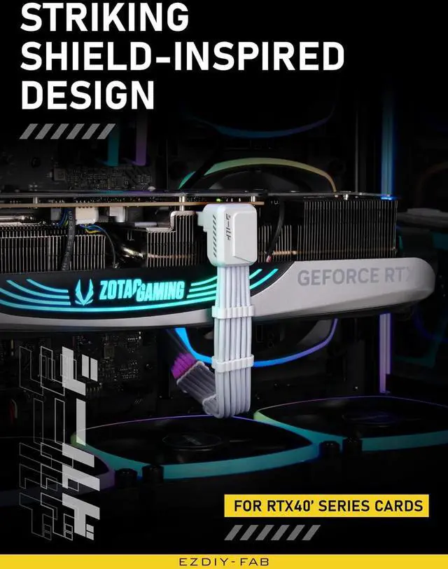 Alt view image 2 of 7 - Shield PCIe 5.1 12V-2x6 90° GPU Extension Cable, White, STD