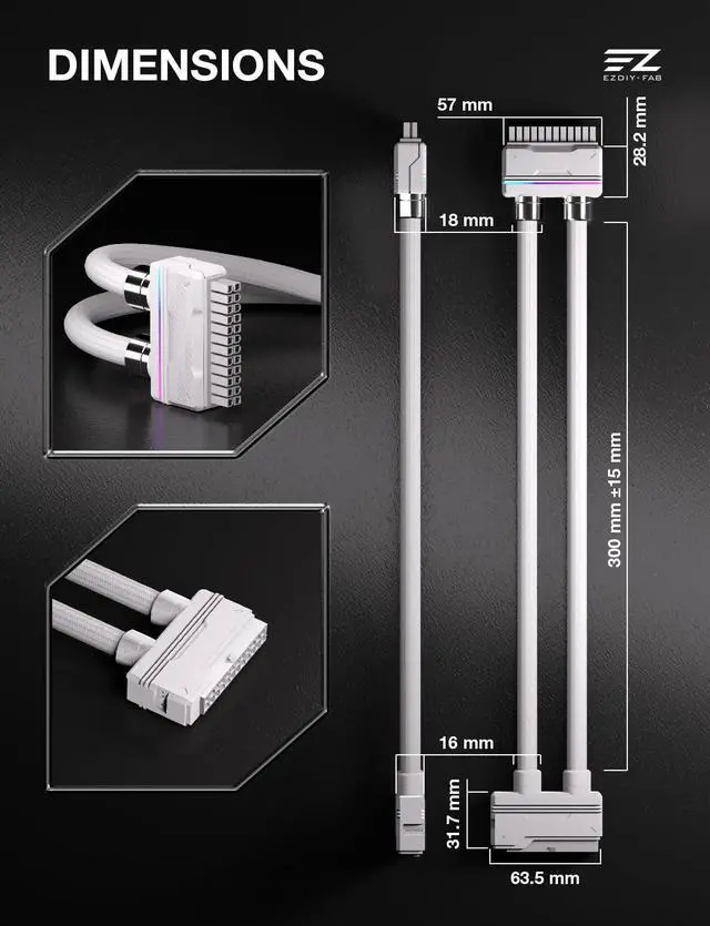 Alt view image 7 of 7 - UNIFAS ARGB 24-Pin PSU Extension Cable, Unified Dual-Tube, White