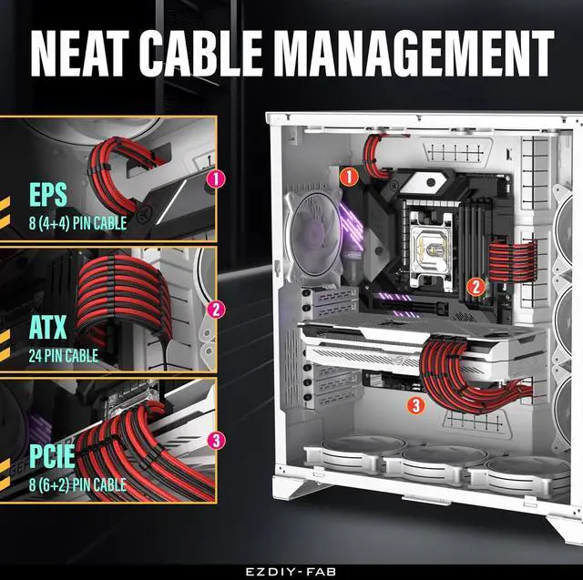 Alt view image 6 of 7 - 16AWG PSU Extension Kit, 300MM, 24-Pin/2xEPS/3xPCIe, Black Red