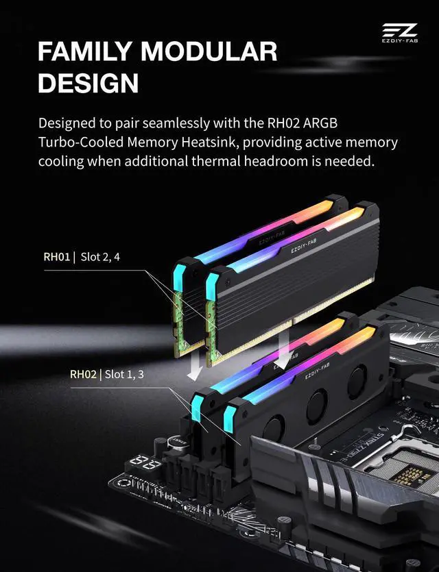 Alt view image 3 of 7 - RH01 ARGB RAM Heatsink, DDR4/DDR5 Memory Cooler, 2-Pack, Black