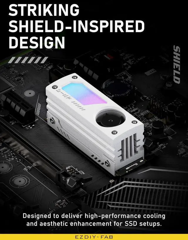 Alt view image 2 of 7 - Shield ARGB M.2 2280 SSD Heatsink, Built-in 20mm PWM Fan, White