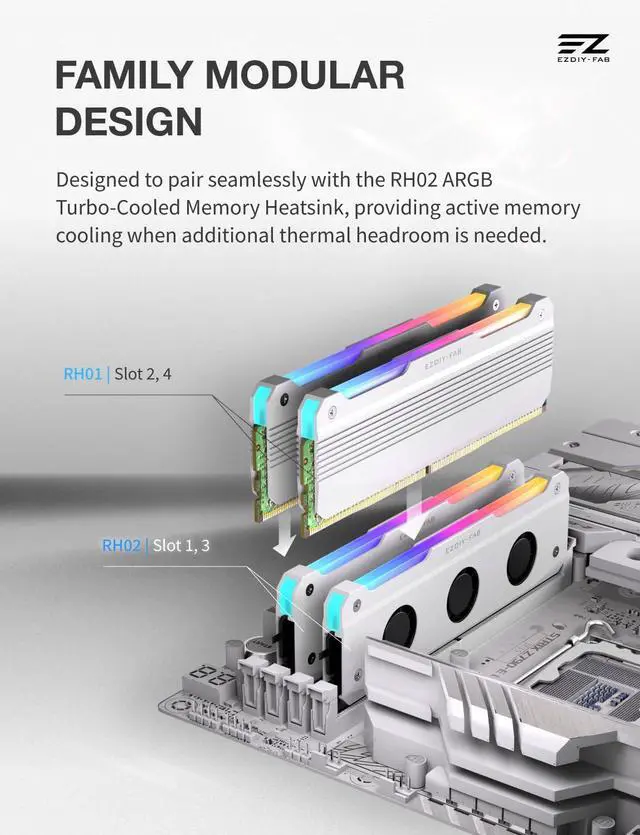 Alt view image 3 of 7 - RH01 ARGB RAM Heatsink, DDR4/DDR5 Memory Cooler, 1-Pack, White